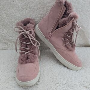 Girls Stevies Pink Cozy High Top Shearling Style   Boots
